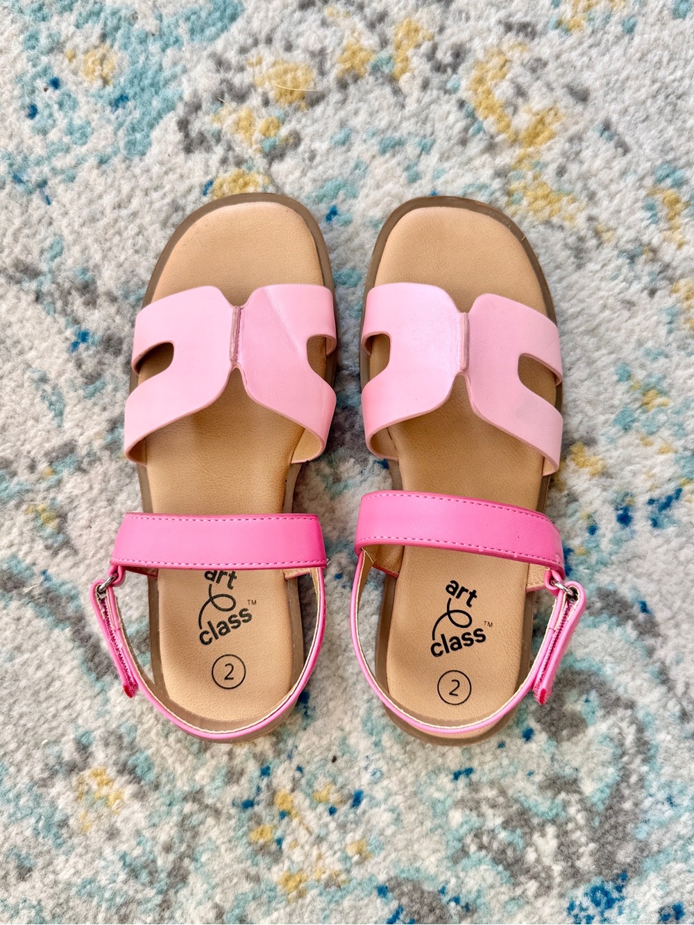 art class Pink Open-Toe Ankle Strap Sandals Velcro Closure Size 2 Girls